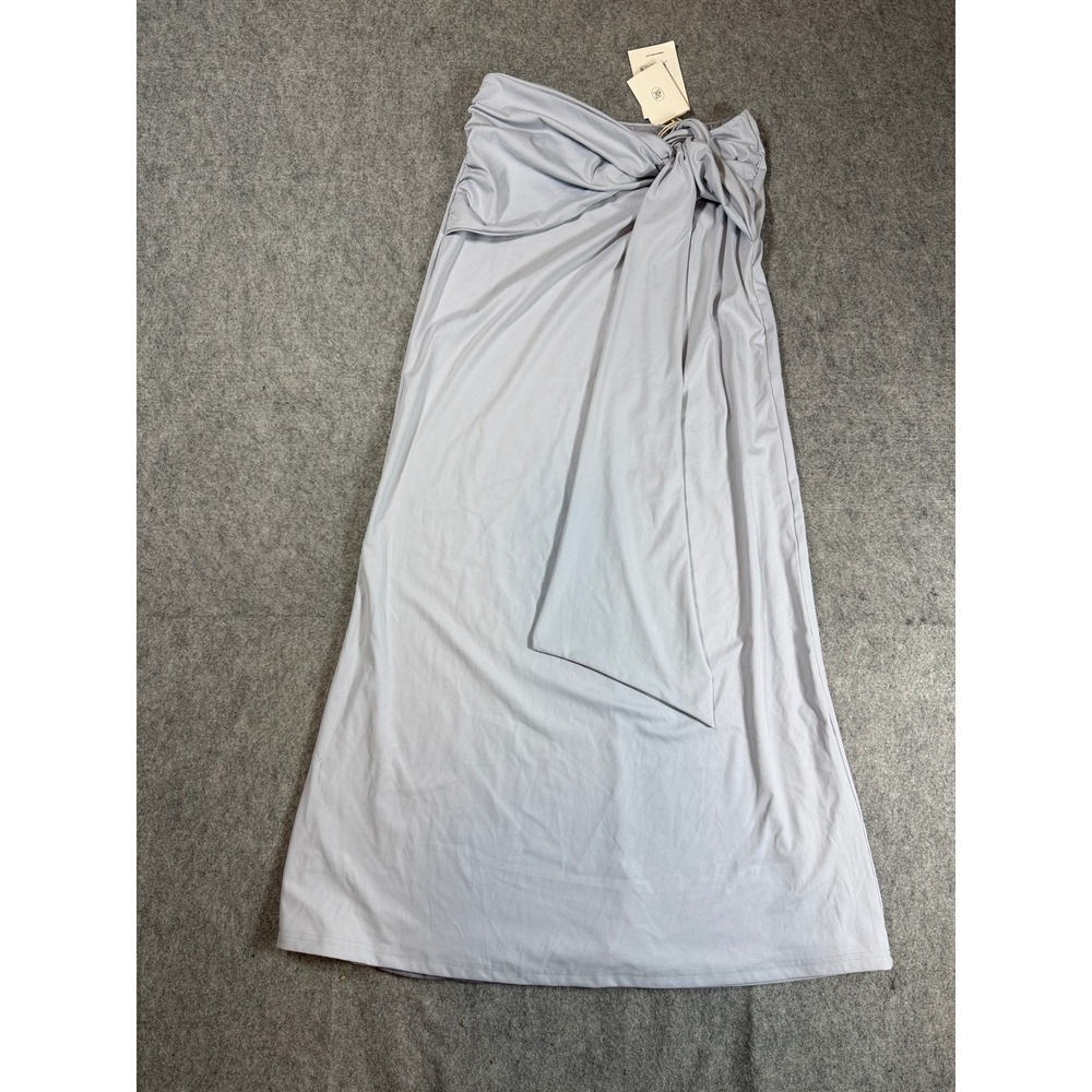 Peppermayo Women Front Knot Draped Maxi Skirt XS Light Blue Stretch Jersey
